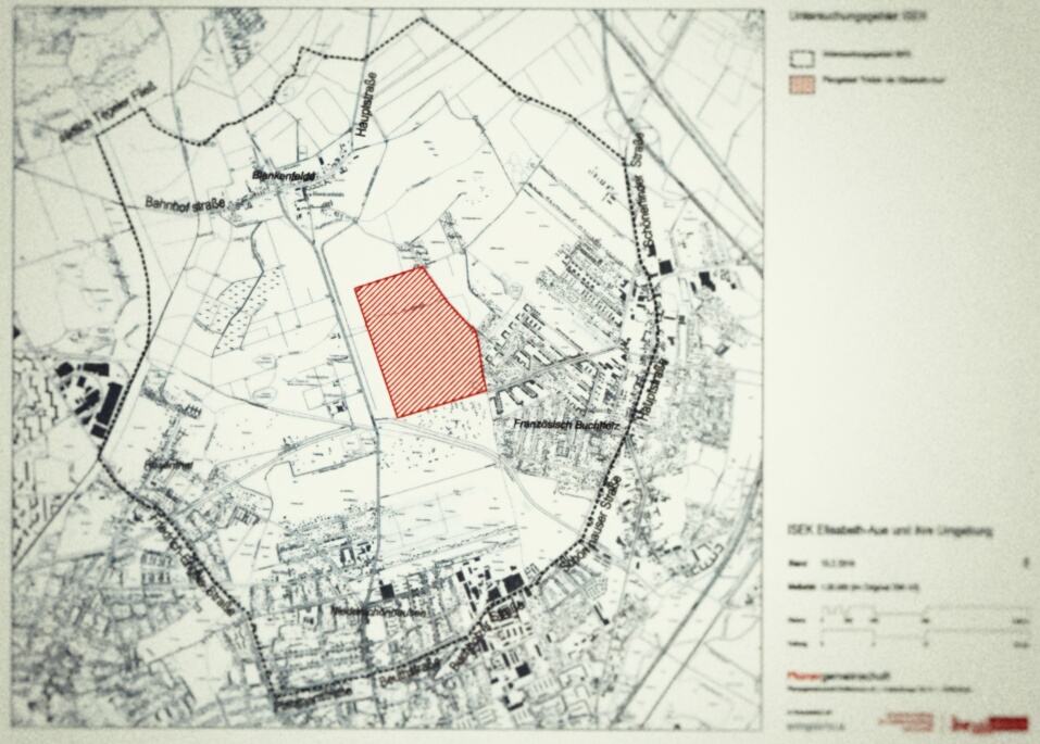 Karte mit dem eingezeichneten Untersuchungs- und Planungsgebiet Elisabeth-Aue